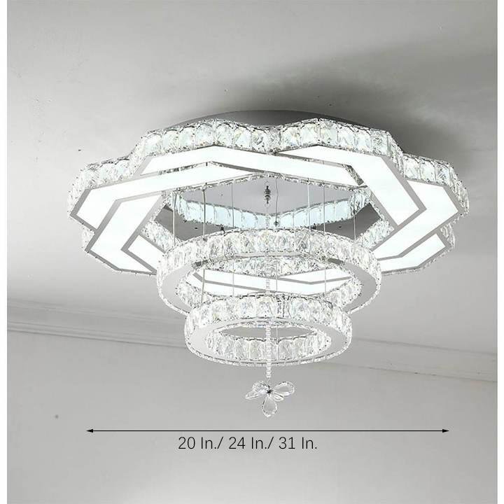 Modern Geometric Crystal LED Flush Mount Ceiling Light in Gold or Silver Finish
