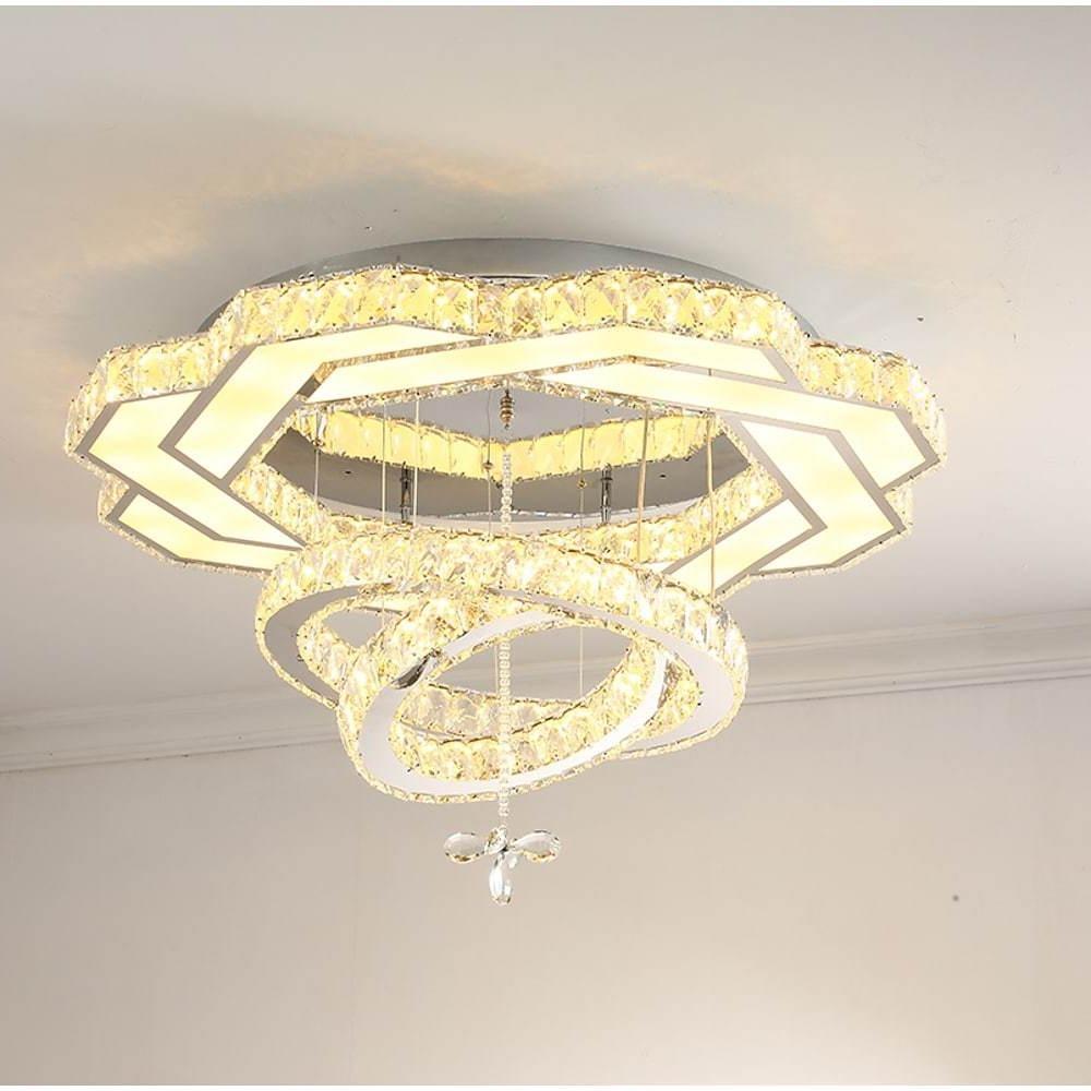 Modern Geometric Crystal LED Flush Mount Ceiling Light in Gold or Silver Finish