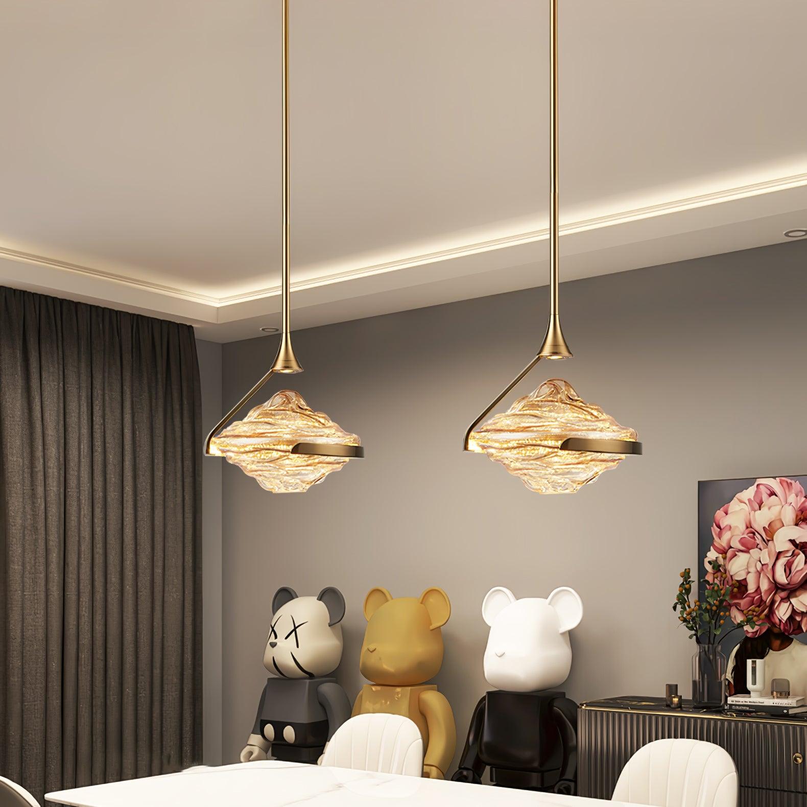 Modern Geometric Diamond Crystal LED Pendant Light Adjustable Ceiling Fixture for Dining Room