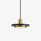 Modern Geometric Double Circle Marble LED Pendant Light for Dining Room Gold and Black Finish