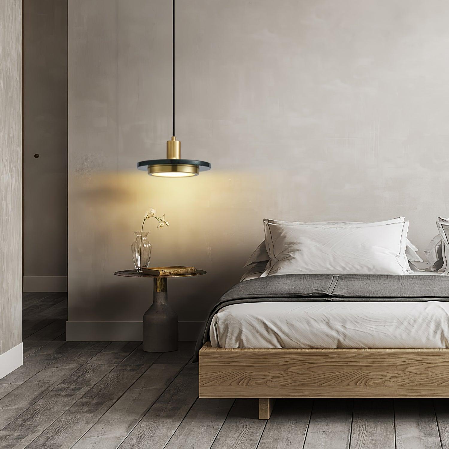 Modern Geometric Double Circle Marble LED Pendant Light for Dining Room Gold and Black Finish