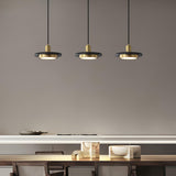 Modern Geometric Double Circle Marble LED Pendant Light for Dining Room Gold and Black Finish