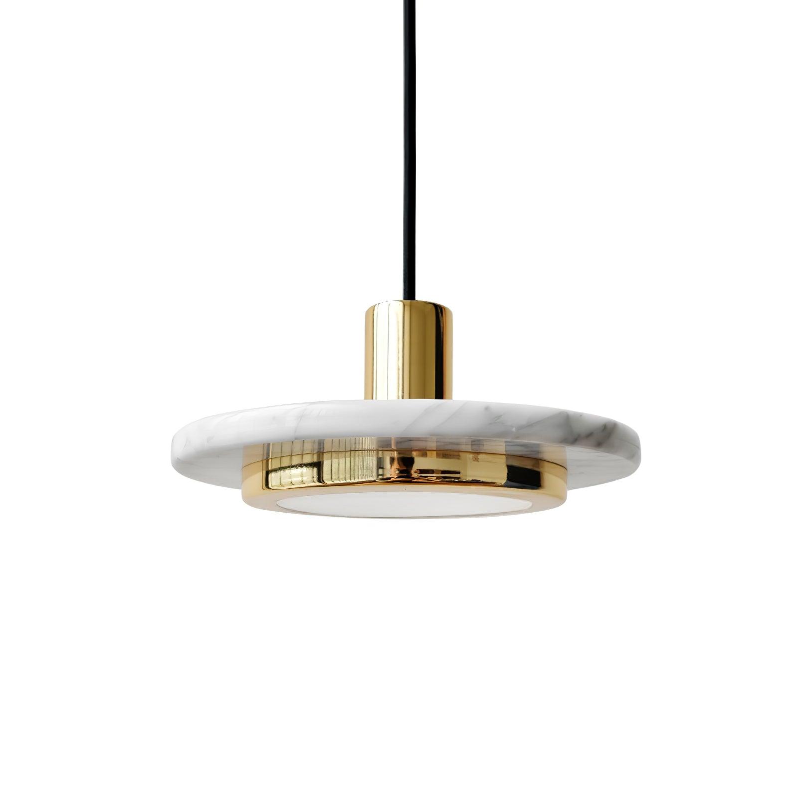 Modern Geometric Double Circle Marble LED Pendant Light for Dining Room Gold and Black Finish