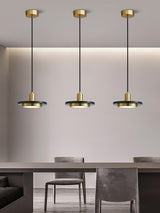 Modern Geometric Double Circle Marble LED Pendant Light for Dining Room Gold and Black Finish