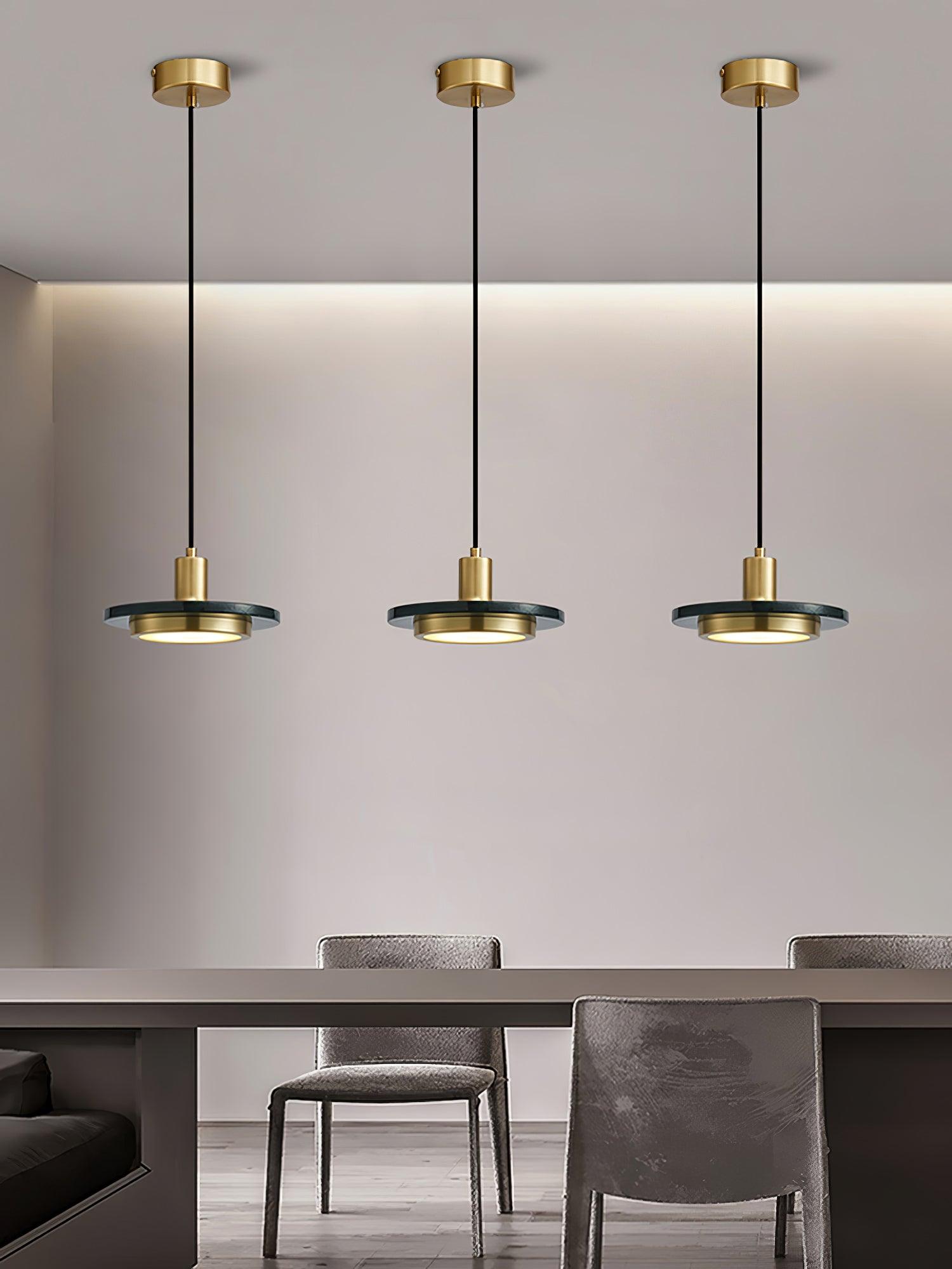 Modern Geometric Double Circle Marble LED Pendant Light for Dining Room Gold and Black Finish