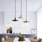 Modern Geometric Double Circle Marble LED Pendant Light for Dining Room Gold and Black Finish