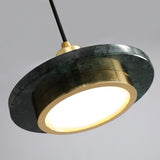 Modern Geometric Double Circle Marble LED Pendant Light for Dining Room Gold and Black Finish