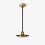 Modern Geometric Double Circle Marble LED Pendant Light for Dining Room Gold and Black Finish