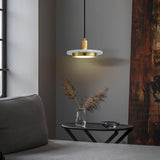 Modern Geometric Double Circle Marble LED Pendant Light for Dining Room Gold and Black Finish