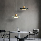 Modern Geometric Double Circle Marble LED Pendant Light for Dining Room Gold and Black Finish