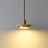 Modern Geometric Double Circle Marble LED Pendant Light for Dining Room Gold and Black Finish