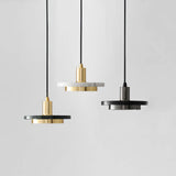Modern Geometric Double Circle Marble LED Pendant Light for Dining Room Gold and Black Finish