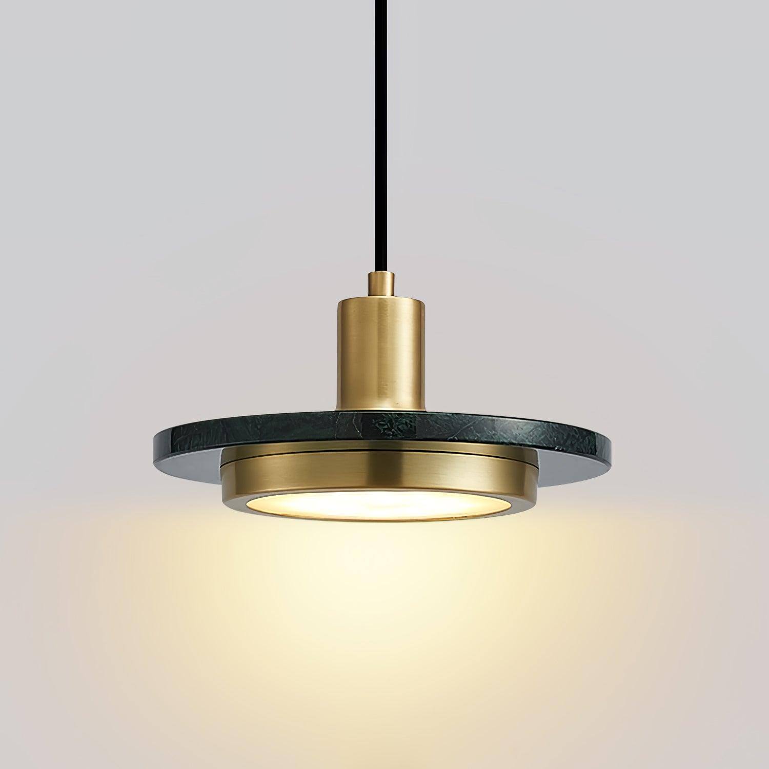 Modern Geometric Double Circle Marble LED Pendant Light for Dining Room Gold and Black Finish