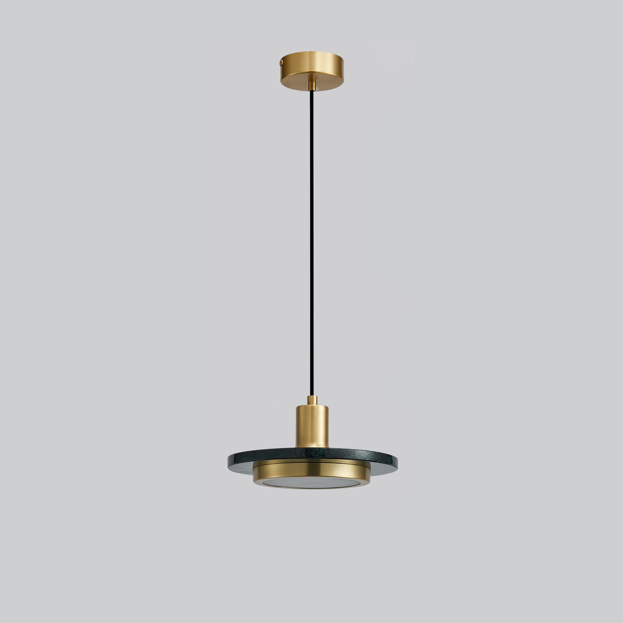 Modern Geometric Double Circle Marble LED Pendant Light for Dining Room Gold and Black Finish
