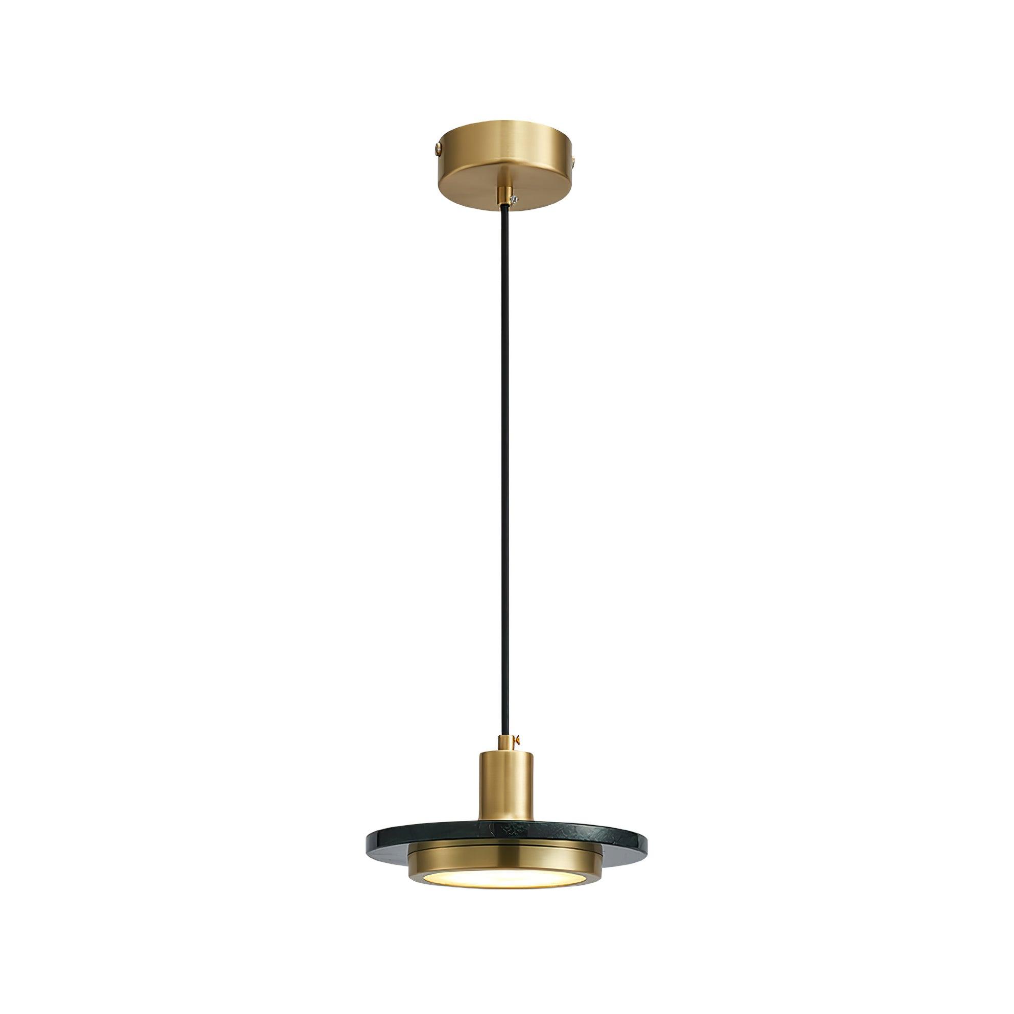 Modern Geometric Double Circle Marble LED Pendant Light for Dining Room Gold and Black Finish