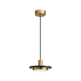 Modern Geometric Double Circle Marble LED Pendant Light for Dining Room Gold and Black Finish