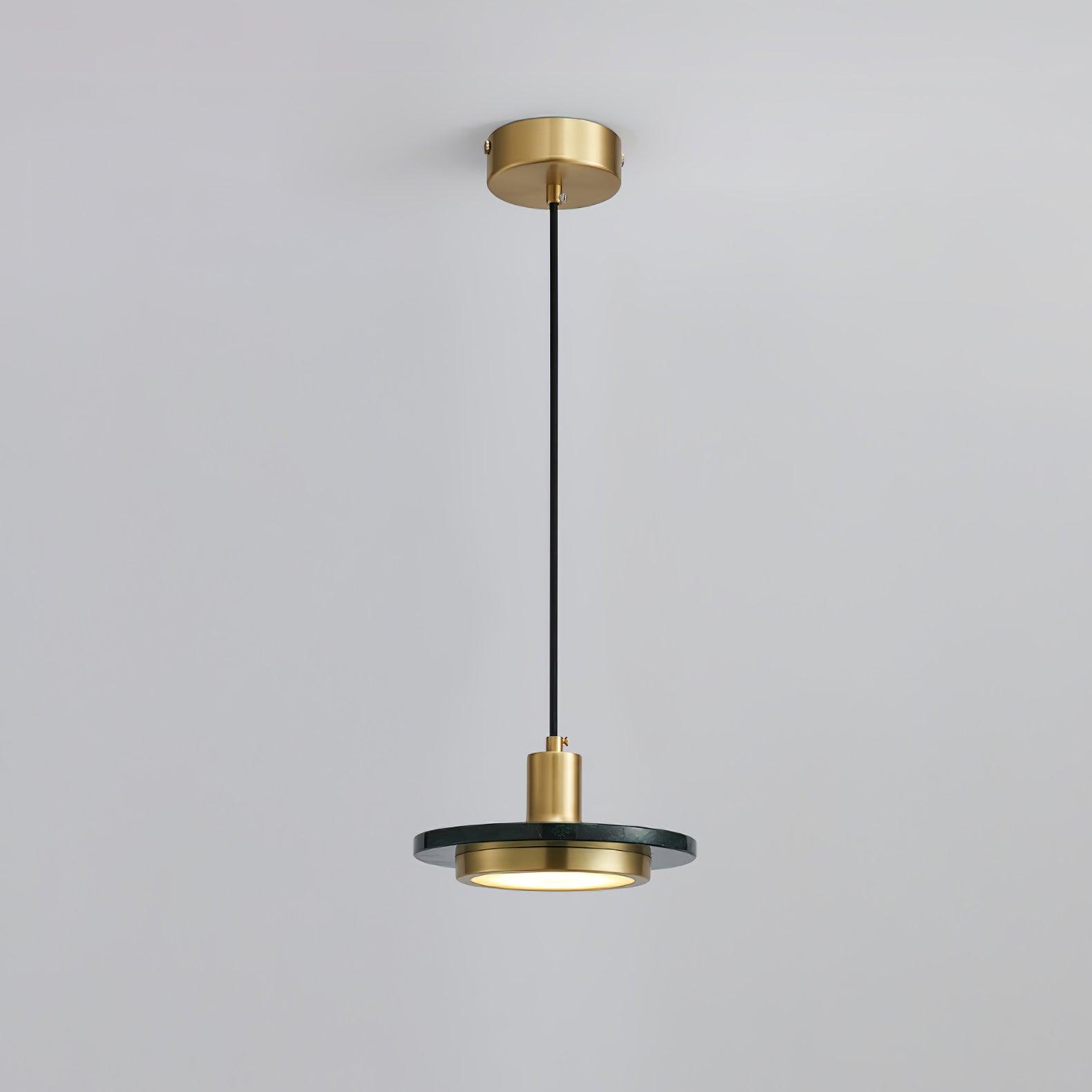Modern Geometric Double Circle Marble LED Pendant Light for Dining Room Gold and Black Finish