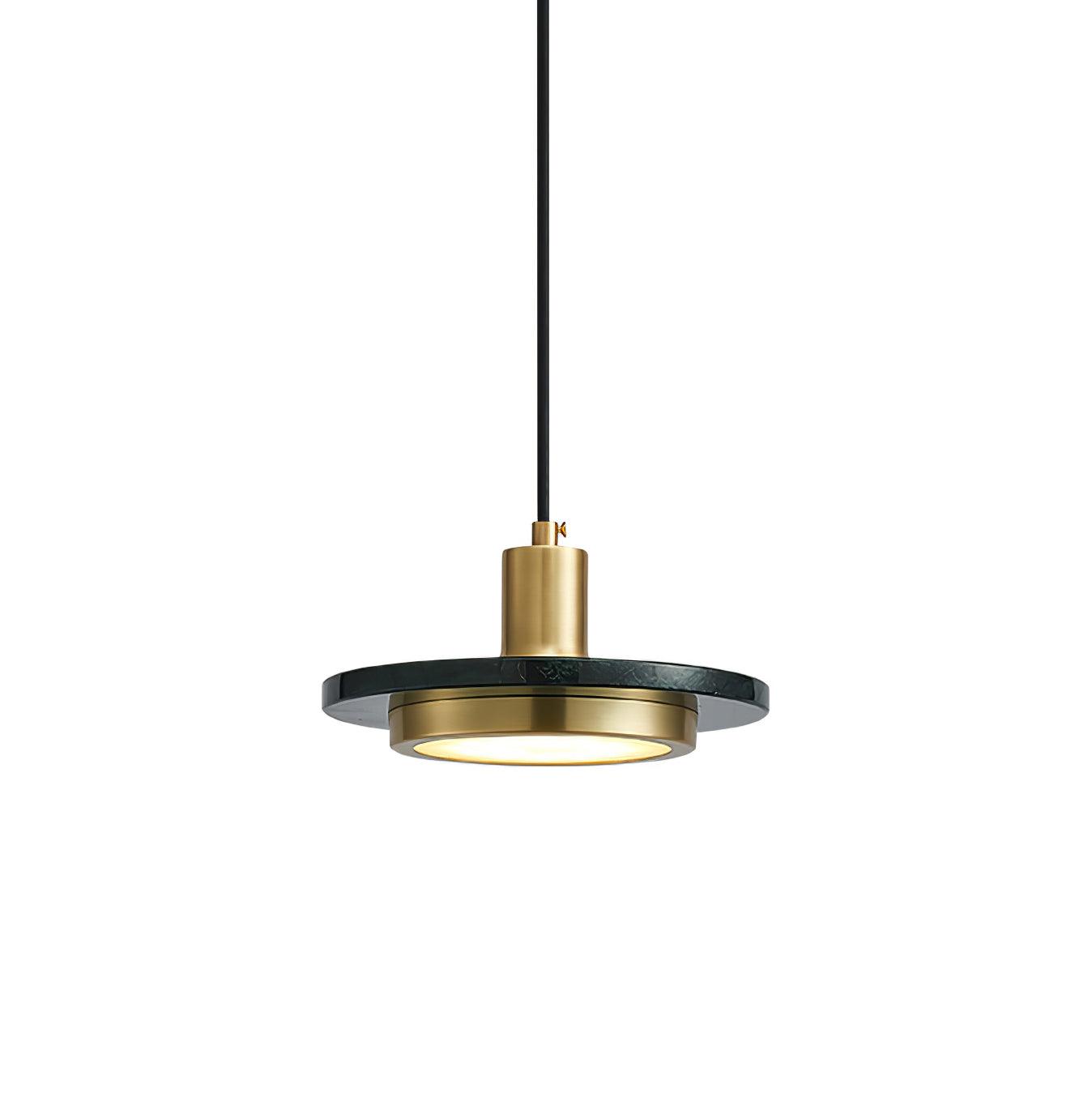 Modern Geometric Double Circle Marble LED Pendant Light for Dining Room Gold and Black Finish