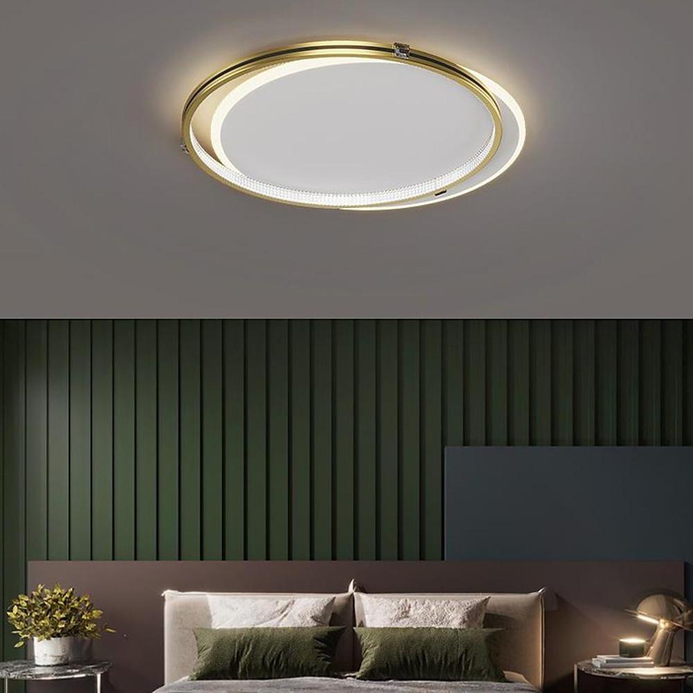 Modern Geometric Double Ring LED Flush Mount Ceiling Light Dimmable Metal Fixture for Bedroom