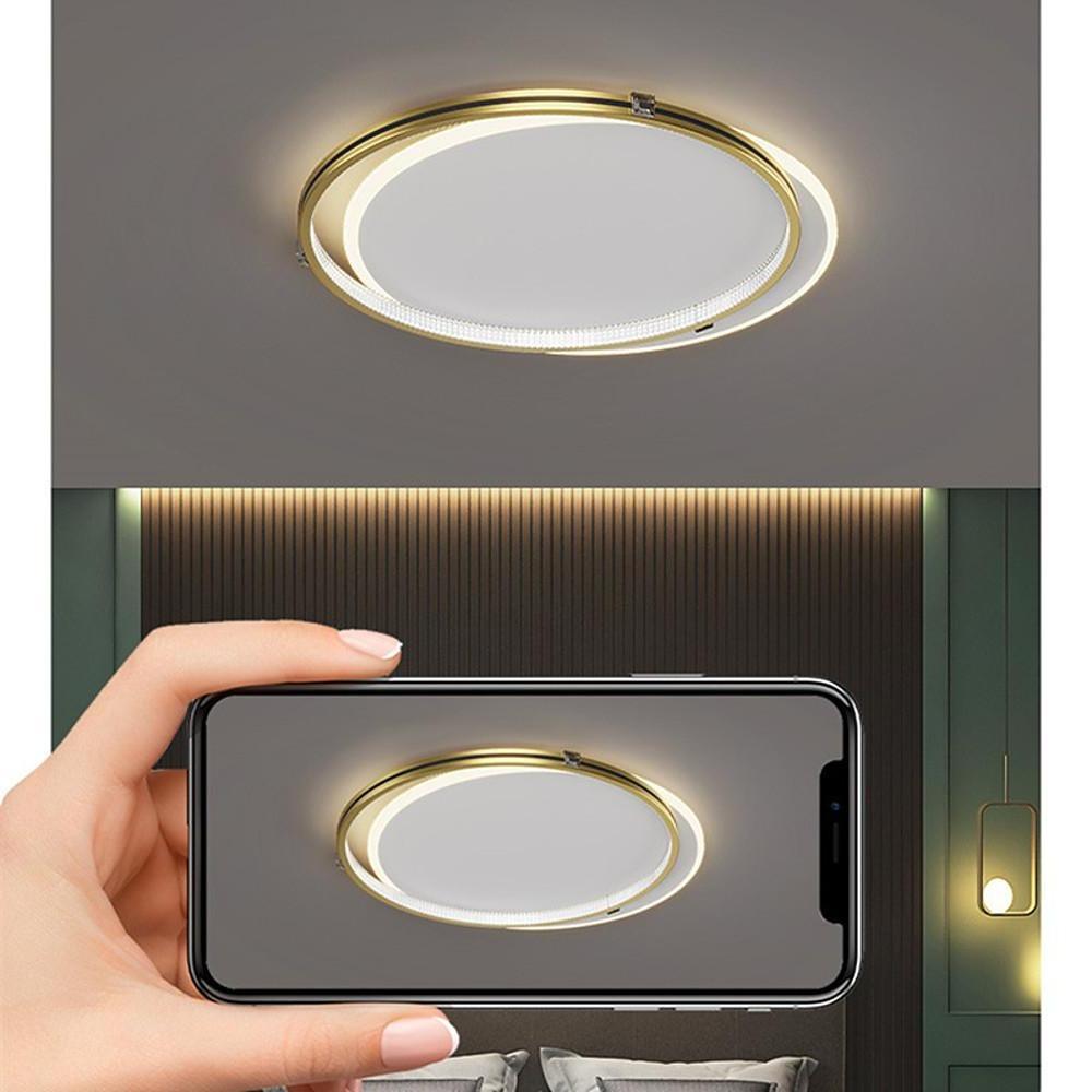 Modern Geometric Double Ring LED Flush Mount Ceiling Light Dimmable Metal Fixture for Bedroom