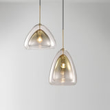 Modern Geometric Glass Pendant Light Gold Finish Double Layer Triangle Hanging Lamp