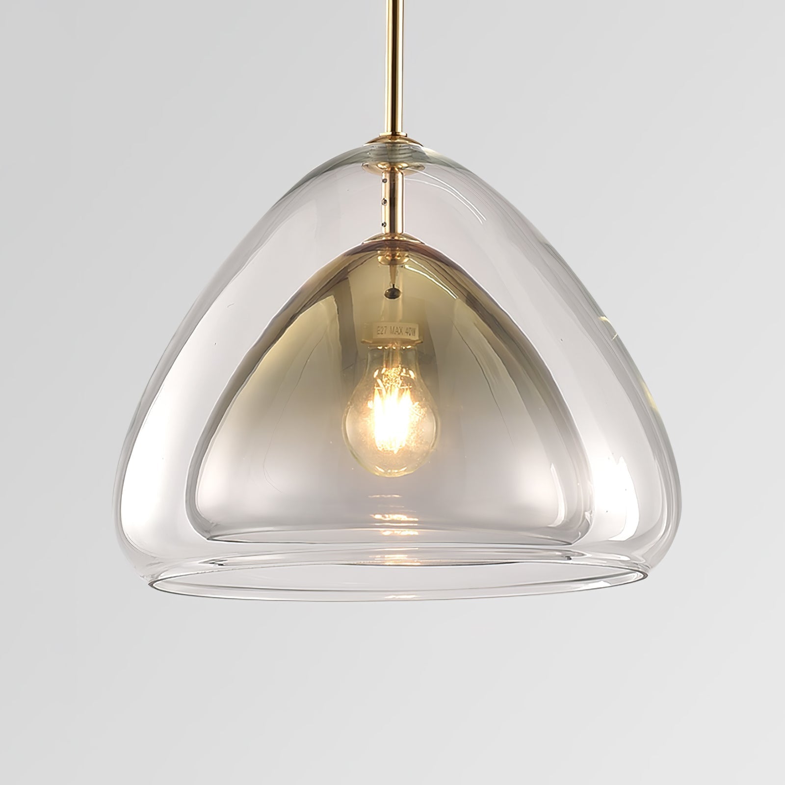 Modern Geometric Glass Pendant Light Gold Finish Double Layer Triangle Hanging Lamp