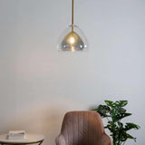 Modern Geometric Glass Pendant Light Gold Finish Double Layer Triangle Hanging Lamp