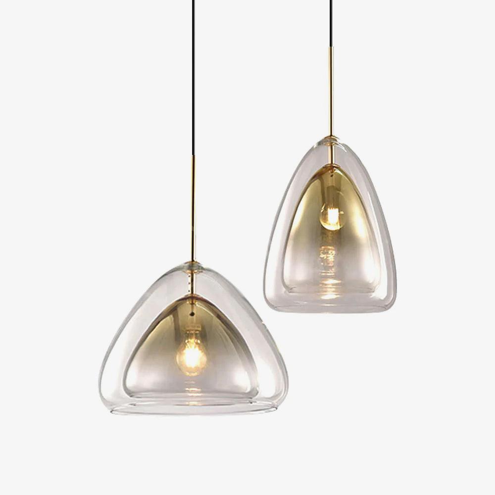 Modern Geometric Glass Pendant Light Gold Finish Double Layer Triangle Hanging Lamp