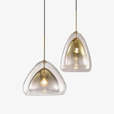 Modern Geometric Glass Pendant Light Gold Finish Double Layer Triangle Hanging Lamp