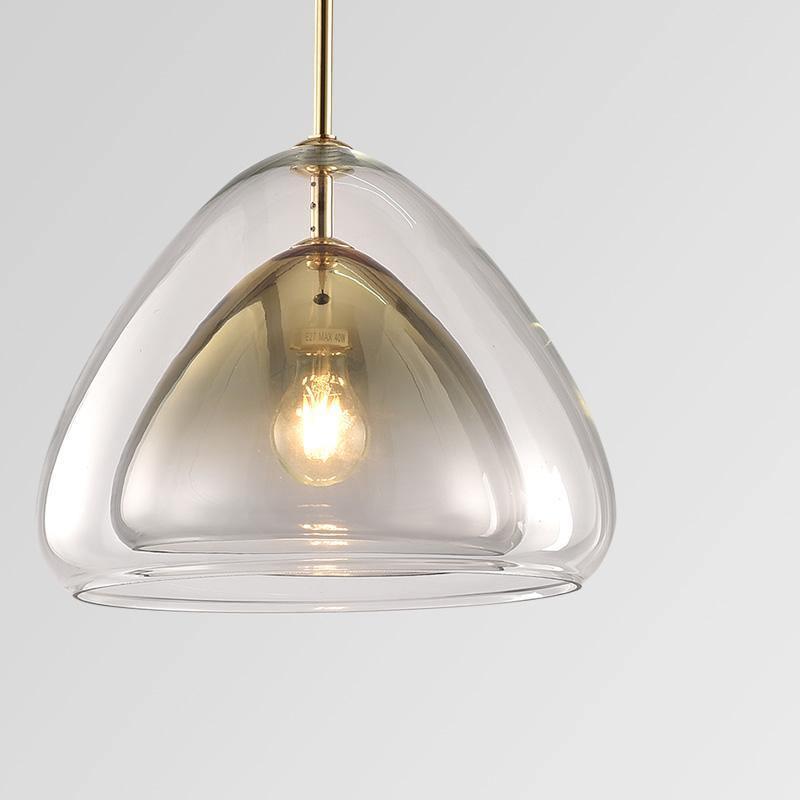 Modern Geometric Glass Pendant Light Gold Finish Double Layer Triangle Hanging Lamp