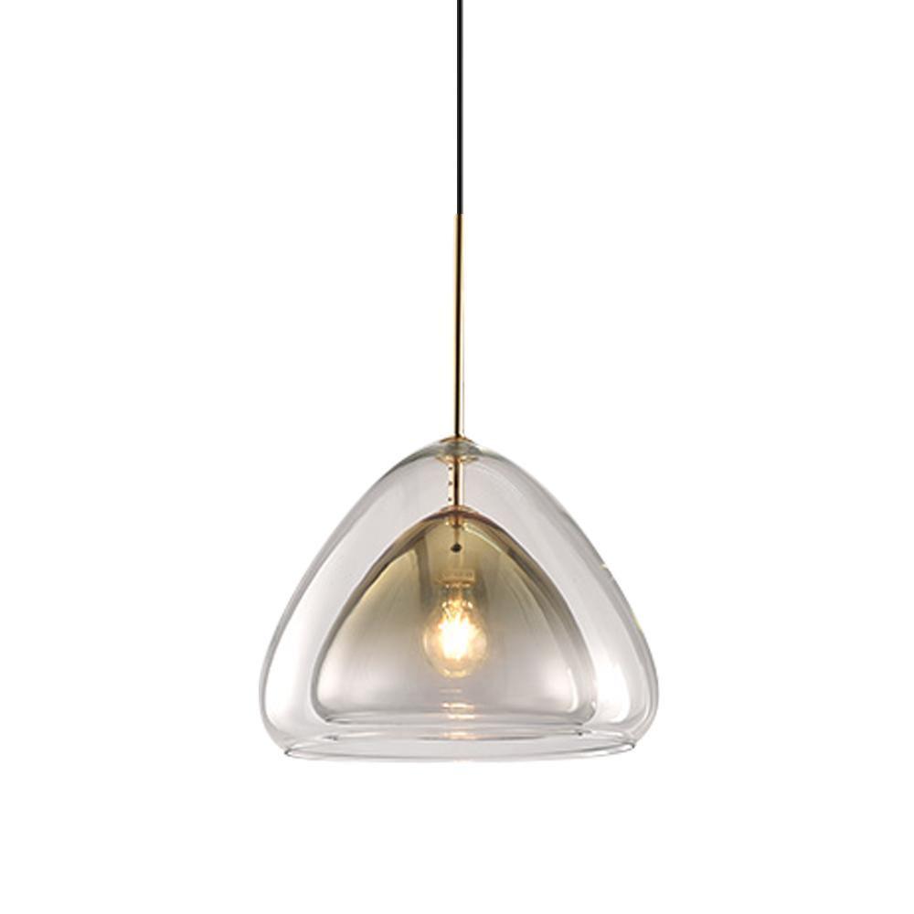 Modern Geometric Glass Pendant Light Gold Finish Double Layer Triangle Hanging Lamp