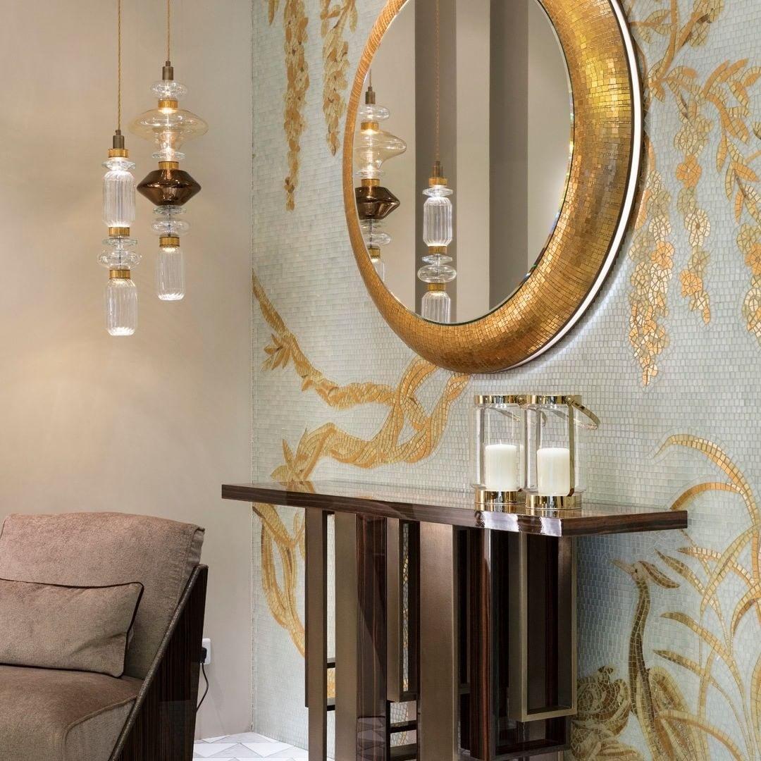Modern Geometric Glass Pendant Light Gold Finish Integrated LED Ceiling Lamp for Dining Room