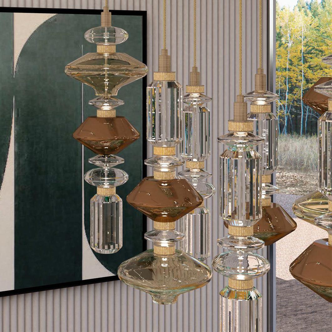Modern Geometric Glass Pendant Light Gold Finish Integrated LED Ceiling Lamp for Dining Room