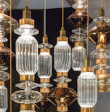 Modern Geometric Glass Pendant Light Gold Finish Integrated LED Ceiling Lamp for Dining Room