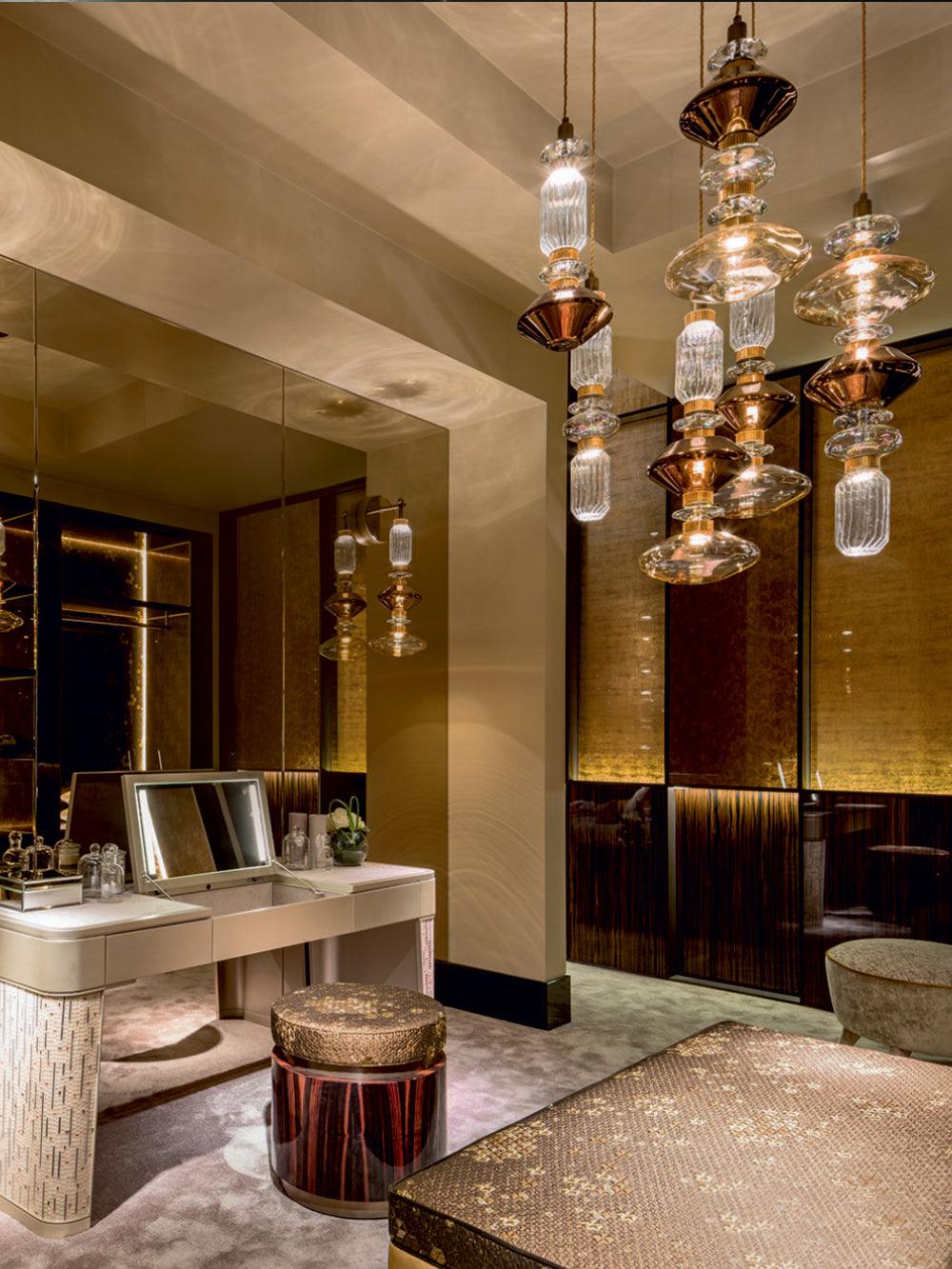 Modern Geometric Glass Pendant Light Gold Finish Integrated LED Ceiling Lamp for Dining Room