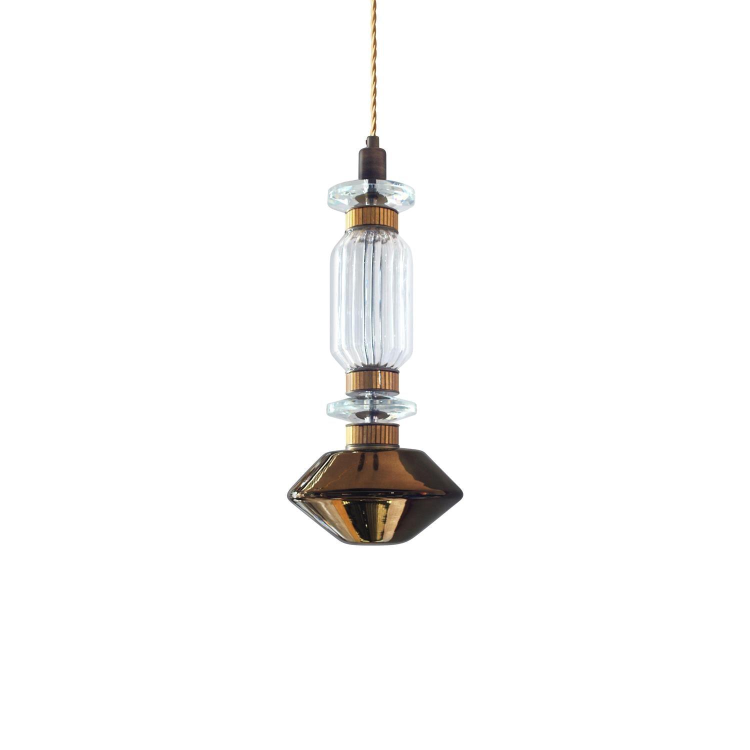 Modern Geometric Glass Pendant Light Gold Finish Integrated LED Ceiling Lamp for Dining Room
