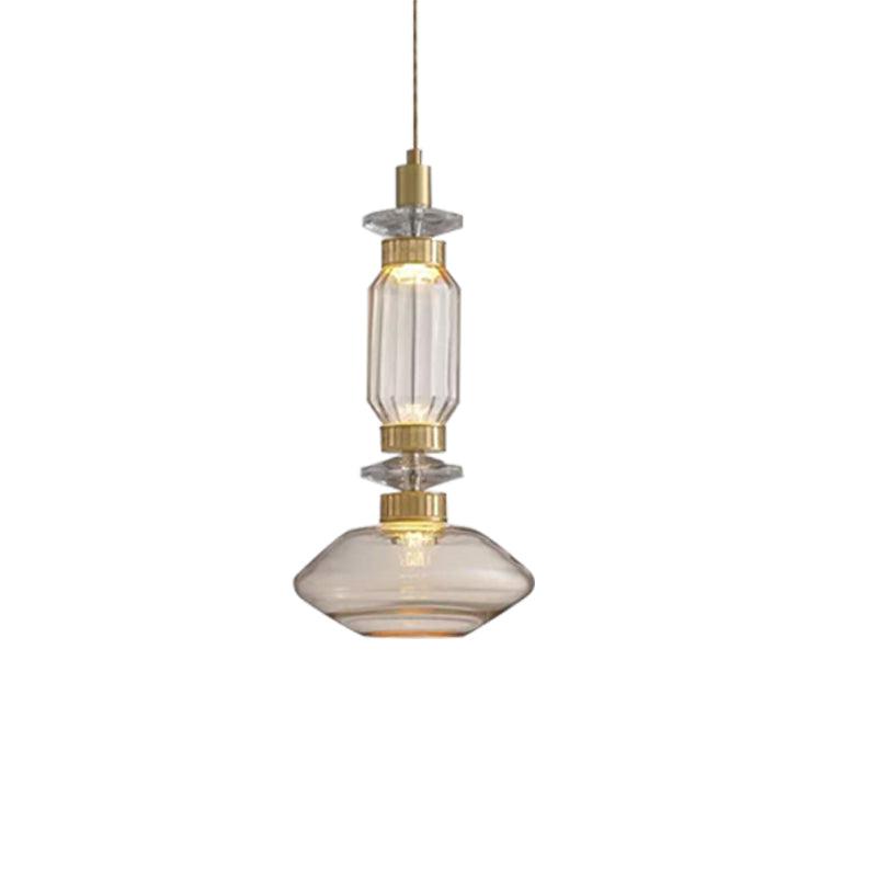 Modern Geometric Glass Pendant Light Gold Finish Integrated LED Ceiling Lamp for Dining Room