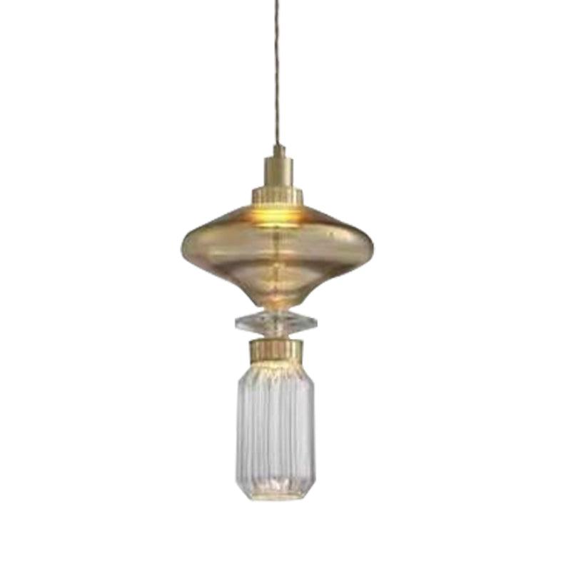 Modern Geometric Glass Pendant Light Gold Finish Integrated LED Ceiling Lamp for Dining Room
