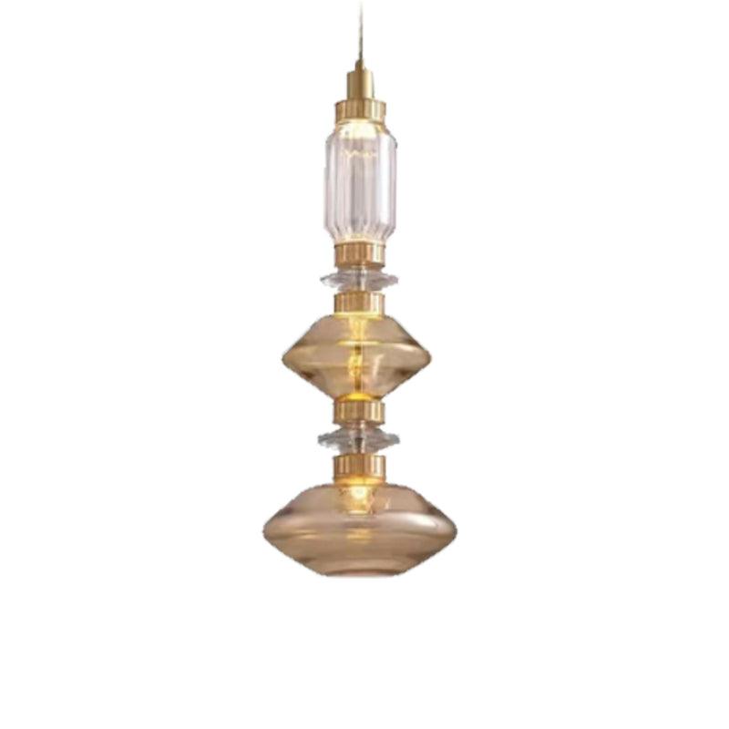 Modern Geometric Glass Pendant Light Gold Finish Integrated LED Ceiling Lamp for Dining Room
