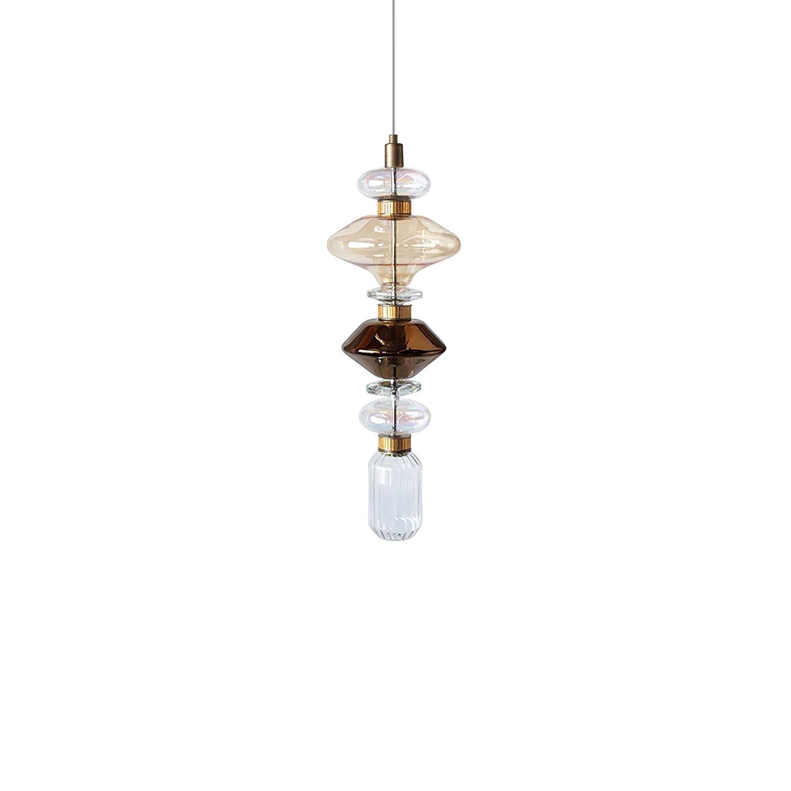 Modern Geometric Glass Pendant Light Gold Finish Integrated LED Ceiling Lamp for Dining Room