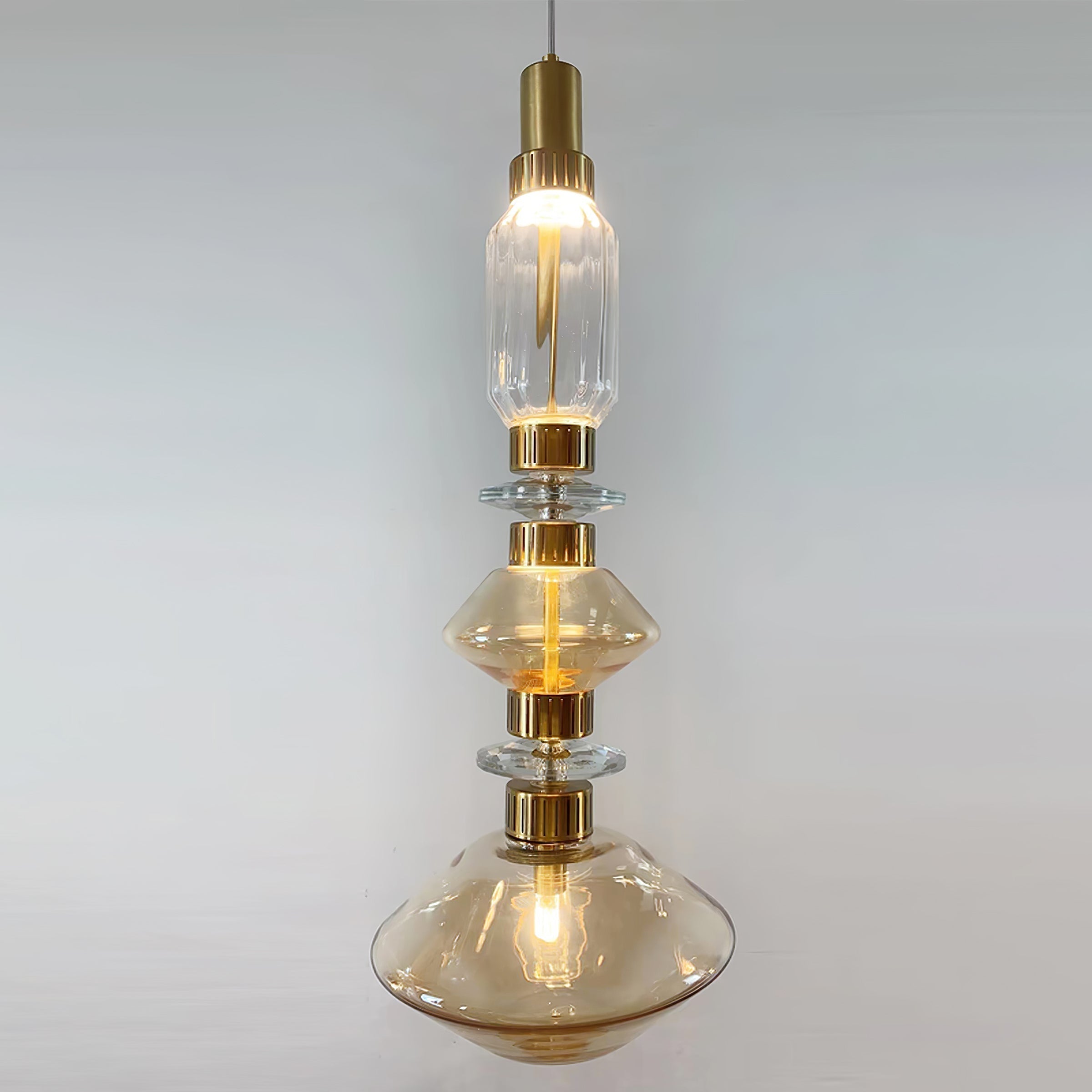 Modern Geometric Glass Pendant Light Gold Finish Integrated LED Ceiling Lamp for Dining Room