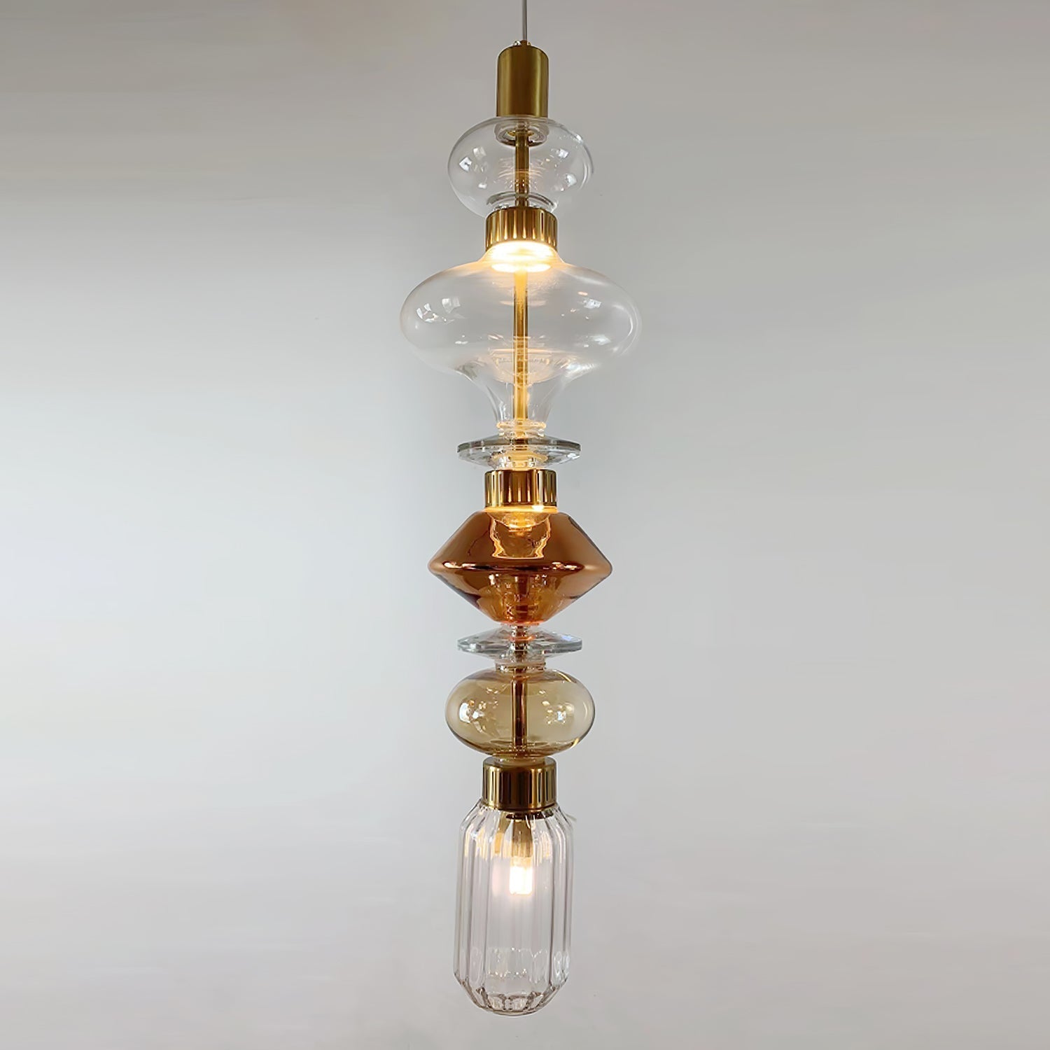 Modern Geometric Glass Pendant Light Gold Finish Integrated LED Ceiling Lamp for Dining Room