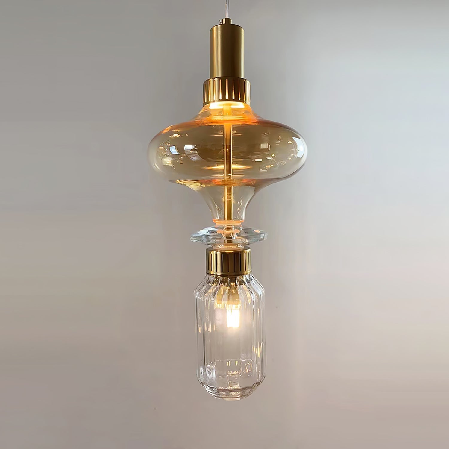 Modern Geometric Glass Pendant Light Gold Finish Integrated LED Ceiling Lamp for Dining Room