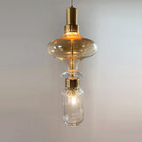 Modern Geometric Glass Pendant Light Gold Finish Integrated LED Ceiling Lamp for Dining Room