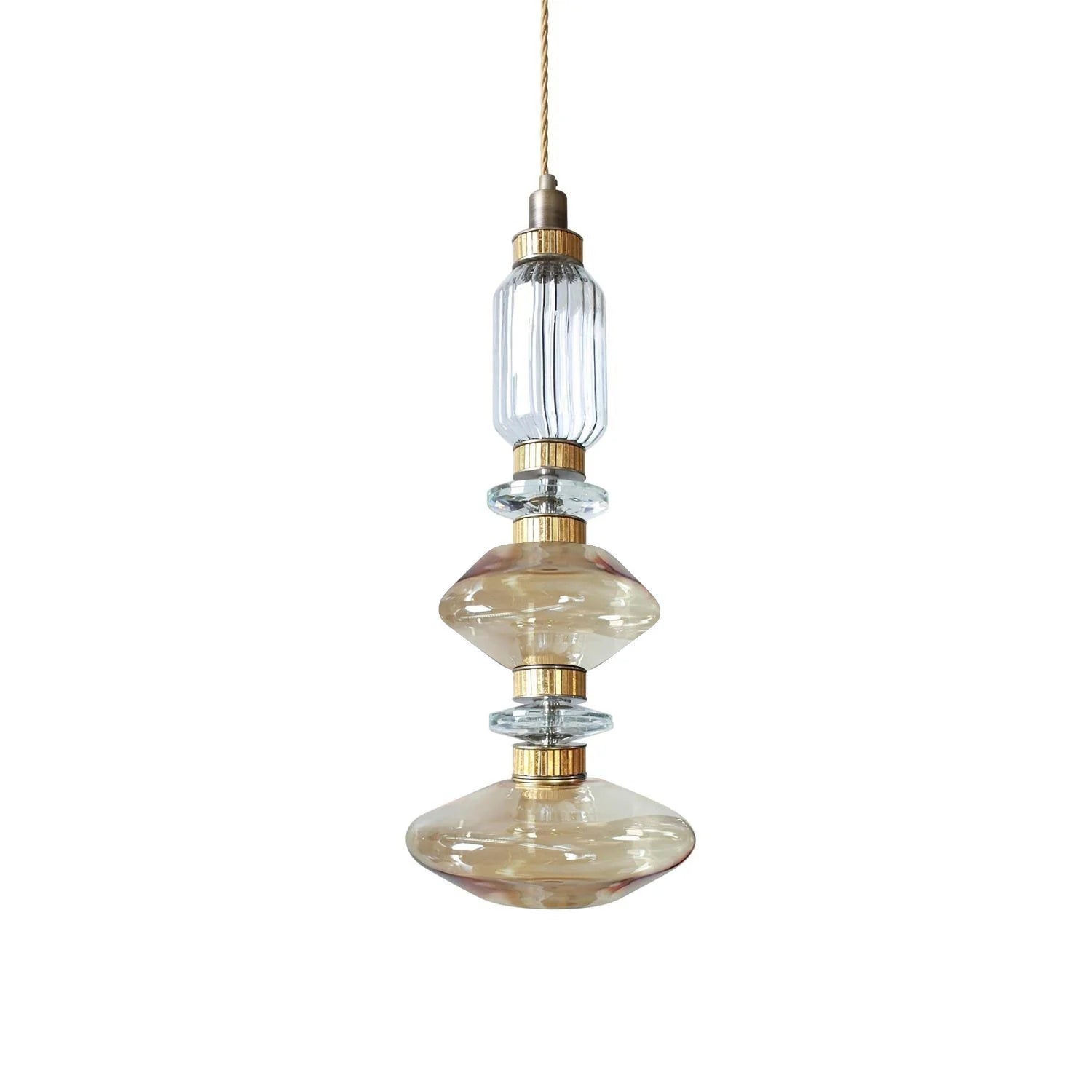 Modern Geometric Glass Pendant Light Gold Finish Integrated LED Ceiling Lamp for Dining Room