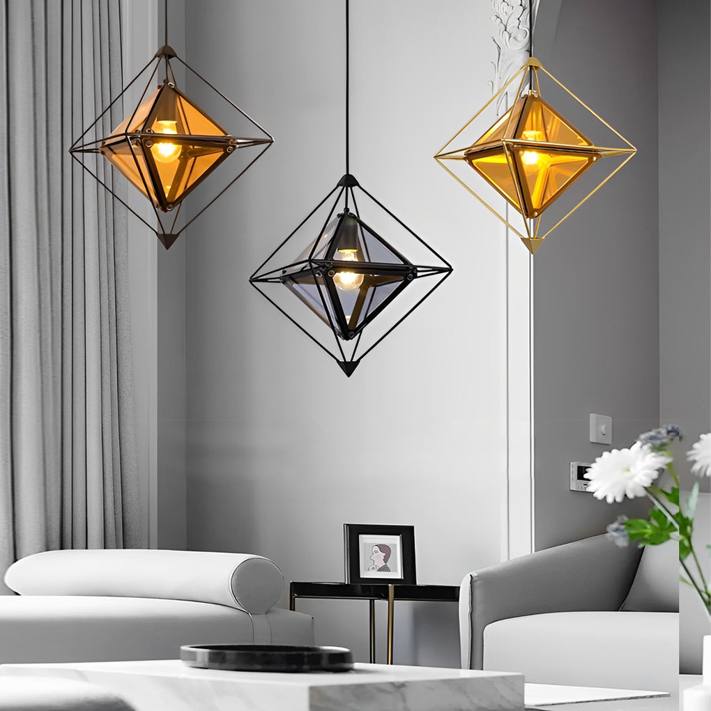 Modern Geometric Glass Pendant Light Minimalist Kitchen Island Chandelier for Dining Room