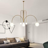 Modern Geometric Industrial Dining Room Chandelier with Glass Shades and Metal Frame 6 Light