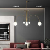 Modern Geometric Industrial Dining Room Chandelier with Glass Shades and Metal Frame 6 Light