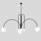 Modern Geometric Industrial Dining Room Chandelier with Glass Shades and Metal Frame 6 Light