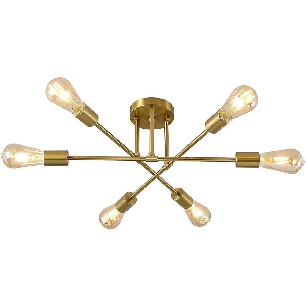 Modern Geometric Industrial Sputnik Chandelier with 6 Glass Bulbs for Home Office and Bedroom